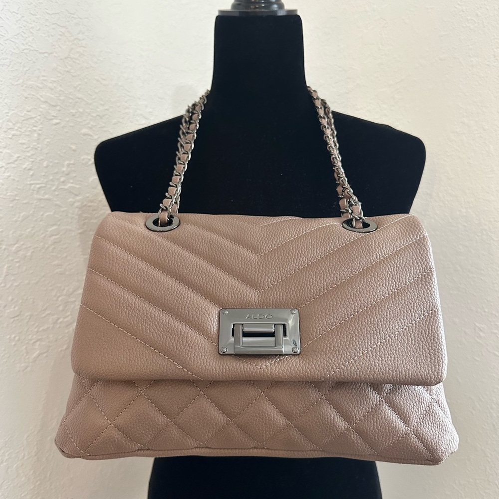 Aldo Beige Quilted Shoulder Bag with Chain Strap